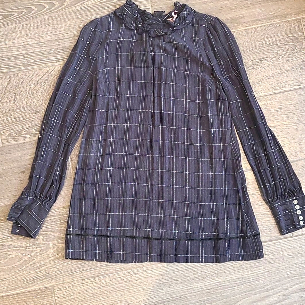 JUICY COUTURE Black and Silver Sheer Top Blouse